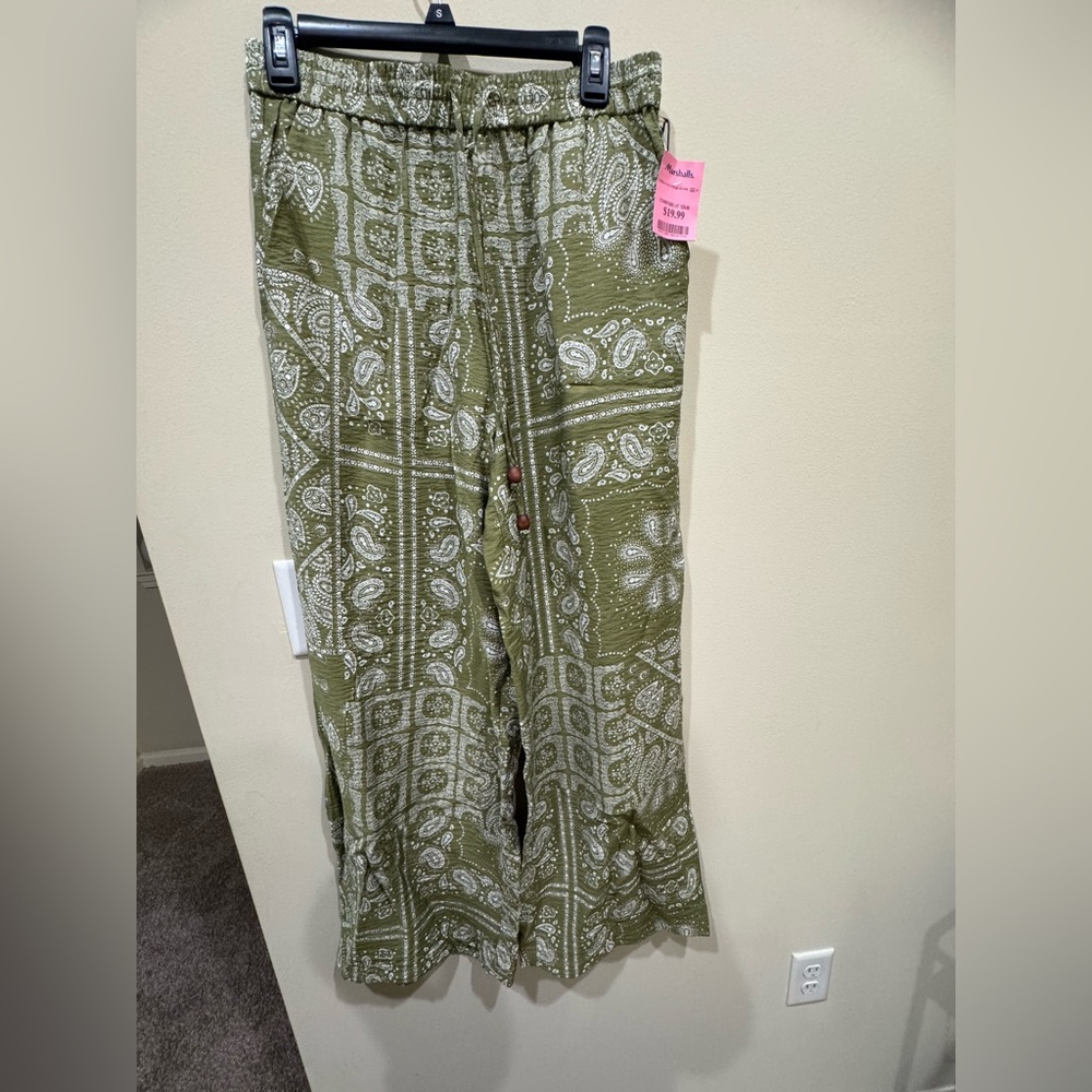Marshalls Green Paisley Print Trousers